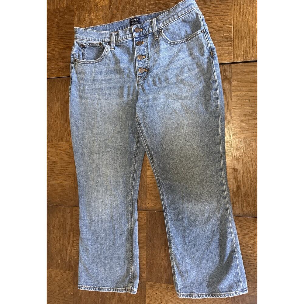 J Crew Jeans Womens Size 31 Medium Wash Blue Mid Rise Flare Crop Button Fly